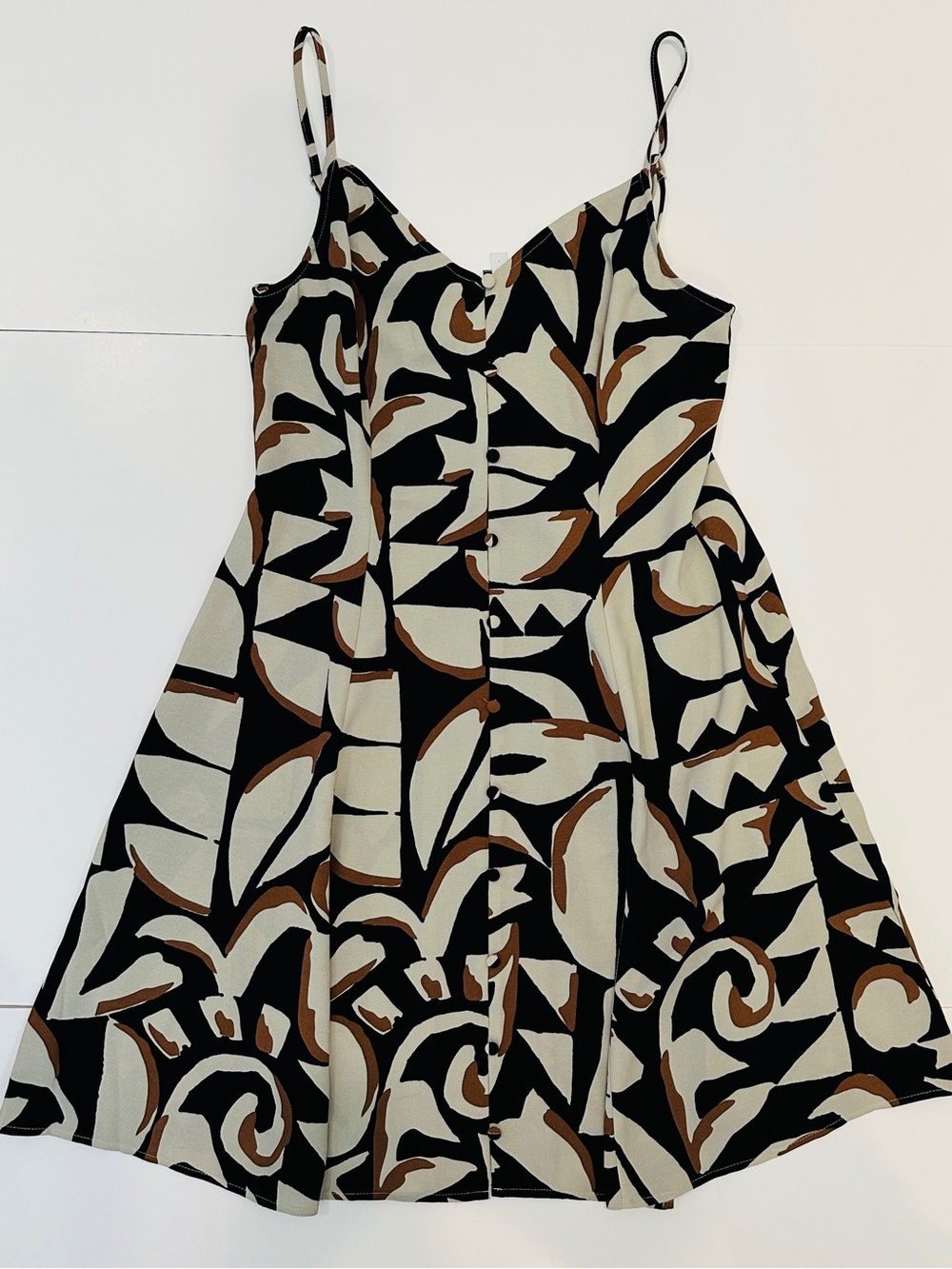 Reitmans Black Cream Brown Abstract Print Mini Dress